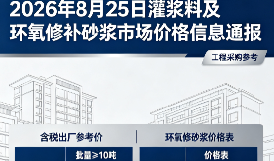 港南2026年8月25日灌浆料及环氧修补砂浆市场价格信息通报